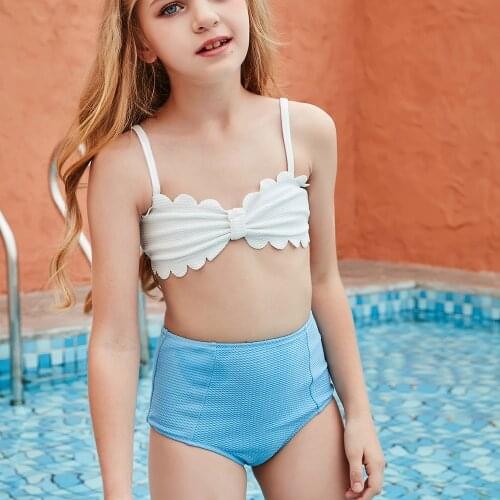 Solid Laciness Girls Swimwear 2020 Vintage Swimsuit For Girls Maillot De Bain Summer Beach Wear Children Two Piece Bikini