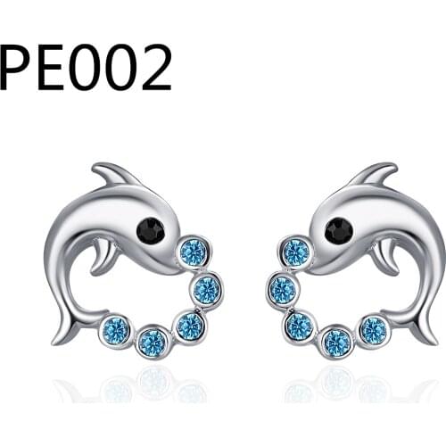 PE1 Silver Crystal Rhinestone Geometric Round Stud Earrings For Women Beautiful Jewelry