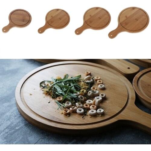 Durable Round Wooden Pizza Paddle Serving Board Making Peel Cutting Tray
