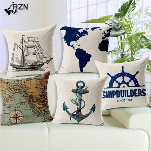 Dropship Ocean Series Vintage Anchors Cushion Covers World Map Garden Small Cotton Linen Promotion Home Decoration Throw Pillow