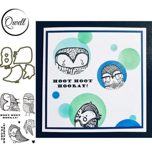 QWELL Metal Cutting Dies With Clear Stamps Cartoonish Night Owl Hoot Hoot Hooray Words DIY Scrapbooking Craft Paper Cards 2021