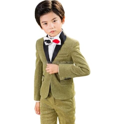 Flower Boys Luxurious Shining Wedding Suit Kids Jacket Vest Pant 3Pcs Formal Dress Children Piano Stage Show Performance Costume