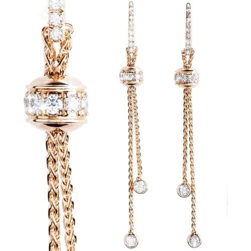 18K Au750 Rose Gold Stud Earrings Tassel Women Wedding Anniversary Engagement Party Moissanite Diamond Elegant Trendy Romantic