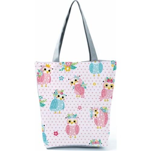 Lovely Printed Owl Handbag Outdoor Travel Portable Beach Bags for Female New Fashion Large Capacity Ladies Floral Shopping Bag