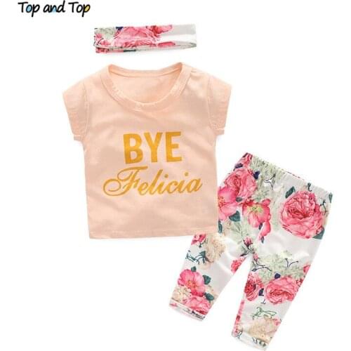 Top and Top Summer Cute Baby Girl Clothes Set Short Sleeve Tops+Print Leggings Pants+Headband 3Pcs/Set Toddler Girl Clothes