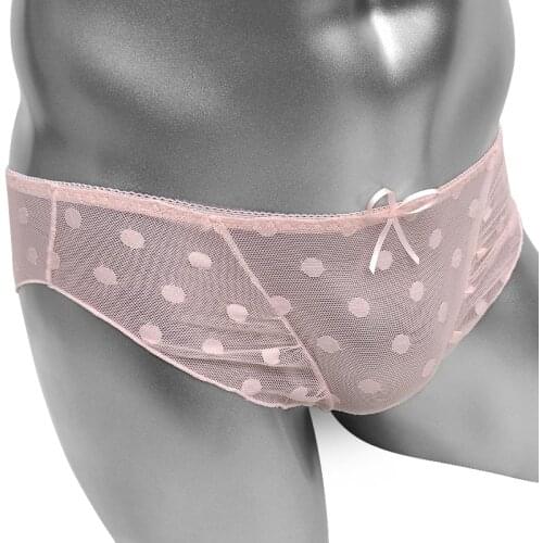 Ultra Thin Mesh Frilly Sissy Panties Dot With Bowknot Sexy Lingerie Slip Mens Brief Underwear Breathable Comfortable