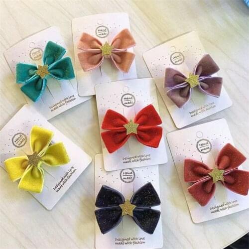 10pcs/lot Handmade Hairpin Vintage Velvet Bow Hairpins Korean high Quality Stars Bow Hair Accessories Kids Hair Clip Headwear