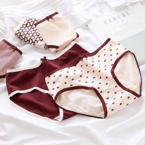 Womens Panties Cotton Ladies Underwear Girls Underwear Mid-waist Briefs Love Underwear