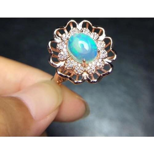 Natural Multicolor opal Ring S925 Silver Natural Gemstone Luxury big sunflowers Ring surround Womens party gift Rings Jewelry