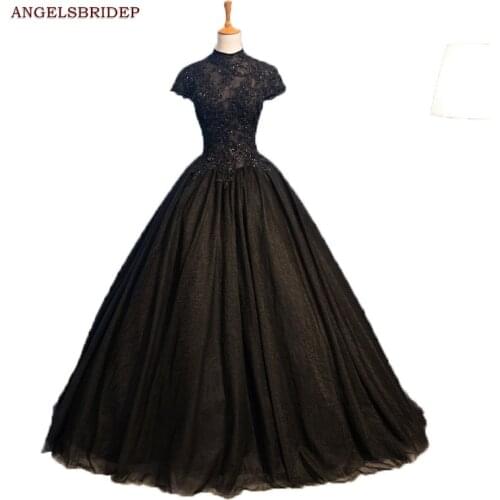 Luxury High-Neck Black Vestidos de Quinceanera Dresses Estidos De 15 Anos Applique Beading Floor-Length Celebrity Formal Gowns