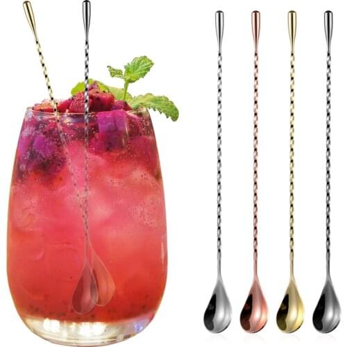 1PC Stainless Steel Spiral Mixing Stirring Cocktail Spoons Kitchen Teadrop Spoon Supplies Bar Eco-Friendly Bartender Accessories