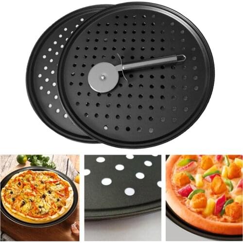 3 Pcs/Set Of 12 Inch Carbon Steel Non-Stick Pizza Bakeware Mesh Tray Bakeware Household Kitchen Restaurant Baking Tools Kitchen
