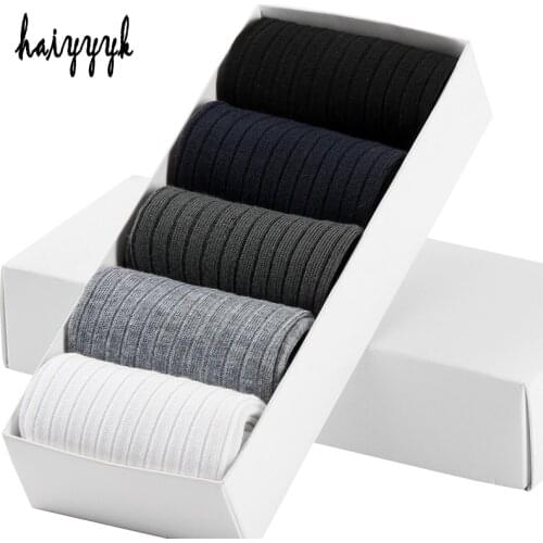 5 Pairs / Lot New Mens Bamboo Fiber Socks Stripe Casual Crew Socks Men Size EUR 39-43