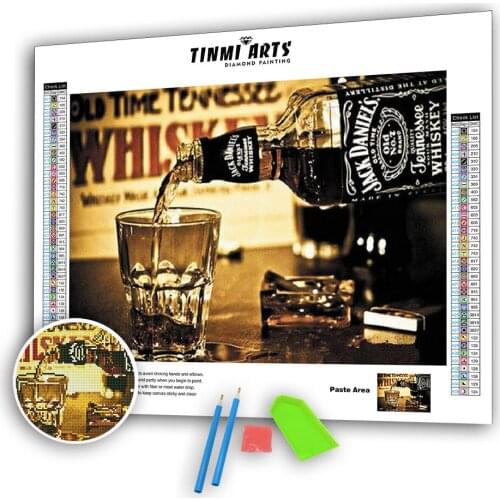 5D DIY Diamond Painting Full Round Wine and Cup Mosaic Art Cross Stitch Embroidery Landscape Bar Pattern Sticker Decoration Home