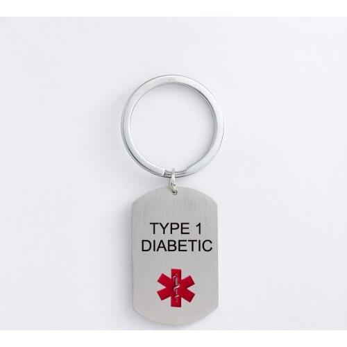 TYPE 1 DIABETES Stainless Steel Key Chain Medical Alert ID SOS KeyChains for Men Woman Emergency Jewelry