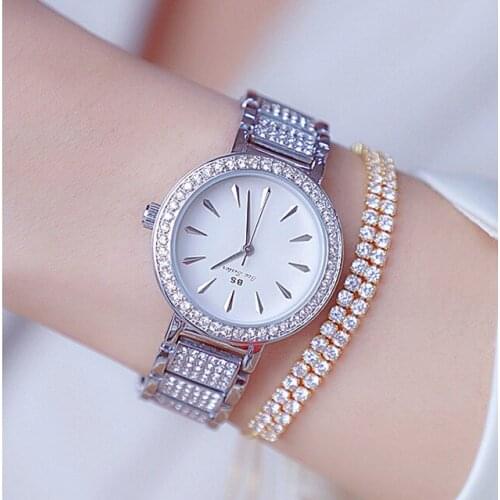 BS New Full Diamond Womens Watch Crystal Ladies Bracelet Wrist Watches Clock relojes Quartz ladies watches for women153035