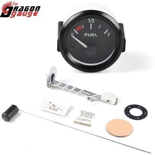 DRAGON GAUGE 2" 52mm Fuel Level Gauge With Fuel Float Sensor White Backlight Car Gauge Fit for 12V Car
