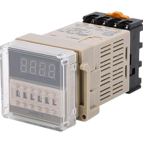 DH48S-S 0.1s-990h AC 110V 220V DC 12V 24V Repeat Cycle SPDT Programmable Timer Time Switch Relay with Socket Base DH48S Din Rail