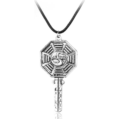 Dongsheng Octagon Key Pendant Necklace Lost The Dharma Station Swan Charm Rope Chain Necklace For Men Women Gifts
