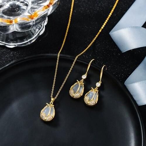 Elegance Tulip Earrings Necklace Ring Jewelry Sets For Women Good Gift Elegant Trendy Flowers Gem Opal Party Accessories