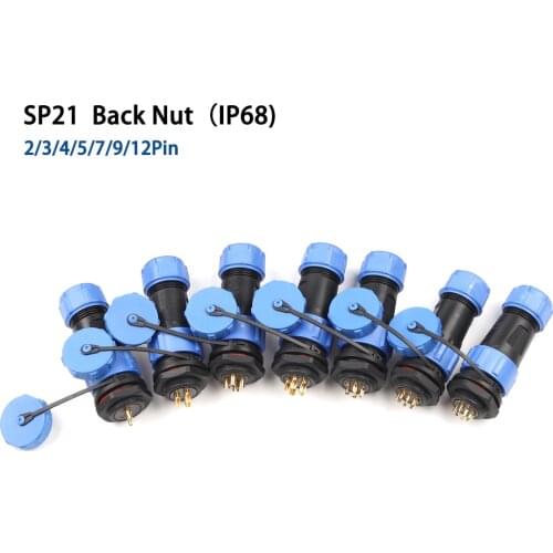 SP21 IP68 Electric Waterproof connector Back Nut without welding plug socket 2 3 4 5 7 9 12 Pin panel power cable Aviation conn