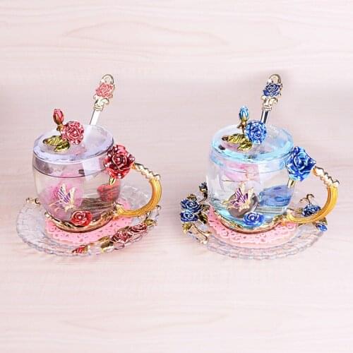 Europe Style colorful glass cup enamel applique crystal cup tea Cup coffee cup creative Wedding gift Home party Drinking Ware