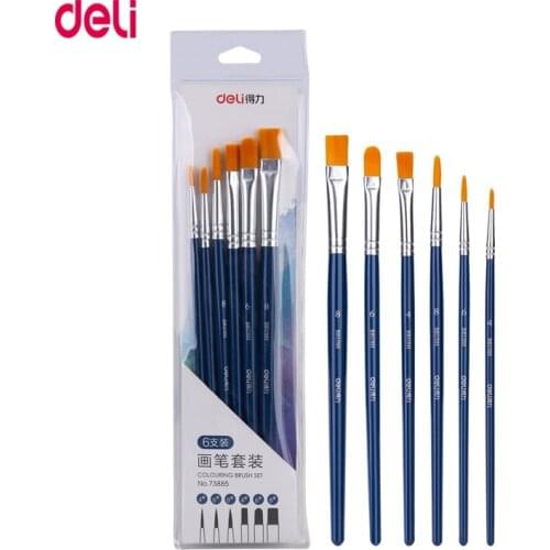 6Pc/Set Deli Student Paint Brushes Painting Brush Pen Children Make UP Art Supplies for Drawing Acrylic Watercolor Professional