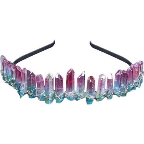 Handmade Quartz Crystal Crown Gradient Green Pink Stone Angel Aura Hair Hoop High Quality and Brand New