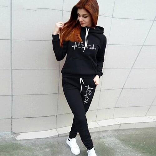 Spring Hoodies Suit Solid Casual Tracksuit Women Vintage 2 Pieces Set Sports Sweatshirts Winter Pullover Home Sweatpants Outfits