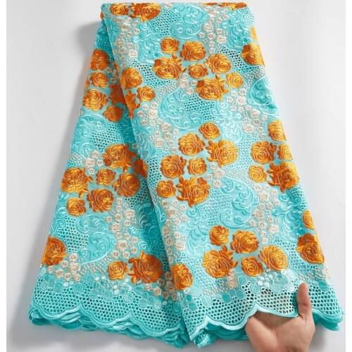 SJD LACE Mint Green Swiss Austria Cotton Voile Fabric 2021 Embroidery Sweing Lace Fabrics 5 Yards Dresses For Women Party A2520