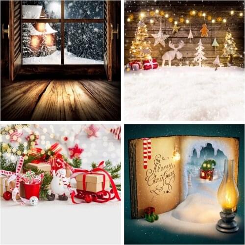 Laeacco Winter Snow Rural Old Wooden Door Window Floor Baby Party Scenic Photography Backdrop Photo Background Photo Studio
