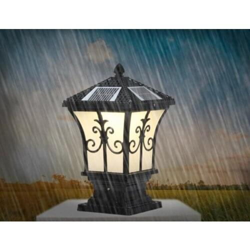 Die-cast Aluminum Column Solar Pillar Lantern With E27 LED Source