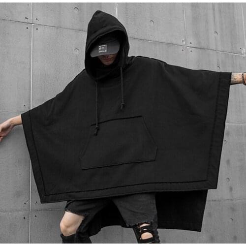 Fashion coat loose national fashion style sweater medium length dark bat Cape new mens hooded leisure spring and autumn trench