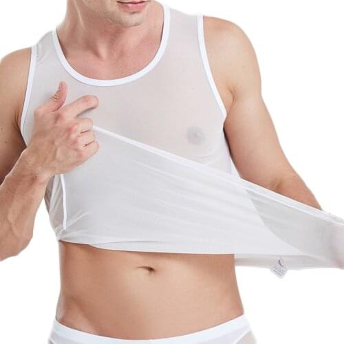 Mens Undershirt Gay Clothing Nylon Mesh Shirt See Through Sheer Sleeveless Transparent T Shirts Sexy Transparent Shirt Underwear