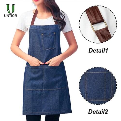 UNTIOR Men Women Denim Apron for Kitchen Cooking BBQ Chef Baking Oil Resistant Apron Pocket Belt Adjustable Easy Comfortable