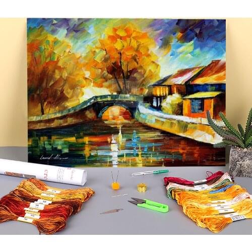 European Smile Printed Water-Soluble Canvas 11CT Cross Stitch DIY Embroidery Set DMC Threads Handicraft Sewing Wholesale