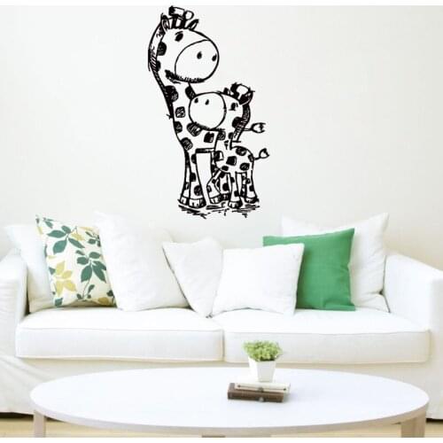 Two Giraffes Mom And Baby Wall Sticker Cartoon Animals Home Decor Kids Children Room Decoration Nursery Wall Decals Art Murals