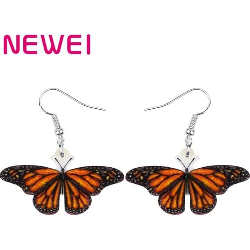 Newei Acrylic Monarch Butterfly Earrings Cute Insect Animal Dangle Drop Jewelry For Women Girls Loever Novelty Gift Accessories