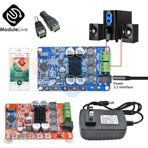 New 1 Set TDA7492P Bluetooth 4.0 Power Amplifier Board Module 2X50W Red Blue+12V 2A Power Adapter US Plug +TV Conversion Adapter