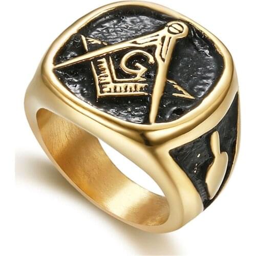 Punk Masonic Rings For Men Gold Color Stainless Steel Vintage Geometric Ring AG Freemason party Jewelry Gifts Dropshipping