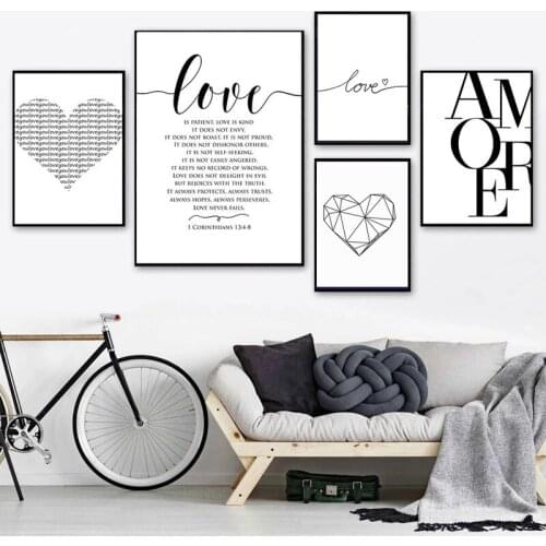 Scandinavian Style Love Poster Black and White Canvas Painting Amore Wall Art Pictures for Living Room Nordic home Decoration