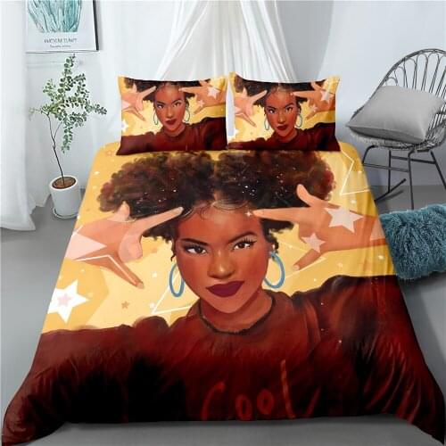 Luxury 3d Print Bedding Sets Cartoon African Super Girl Qualified Duvet Cover with Pillowcase Single Double Queen King Size