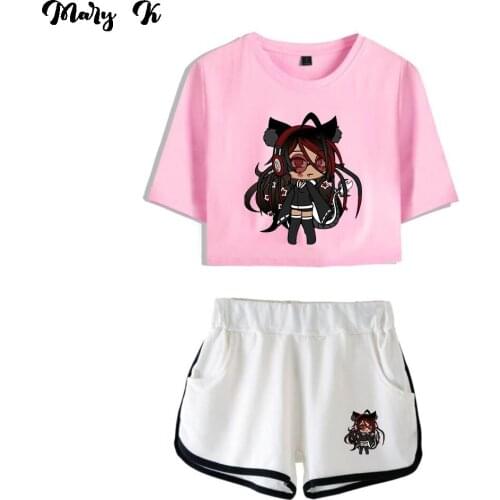 Classic Gacha womens life Dew navel Sport Girls Short Sleeve tracksuit Beautiful Sexy Two Pieces sets T-shirts shorts Pants