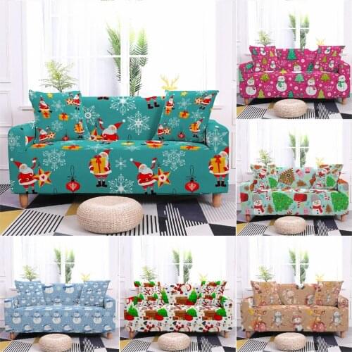 Xmas Santa Claus Sofa Cover Christmas Elastic Sofa Covers For Living Room Stretch Polyester Loveseat Couch Cover Slipcover