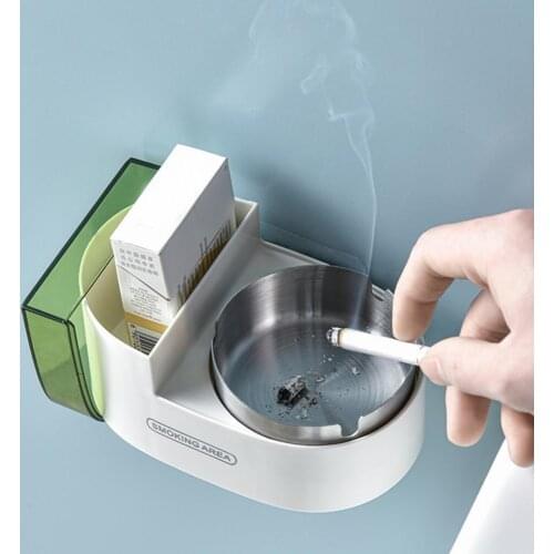 Ashtray Detachable Punch-free ABS Wall Mount Self Adhesive Cigarettes Tray for Home