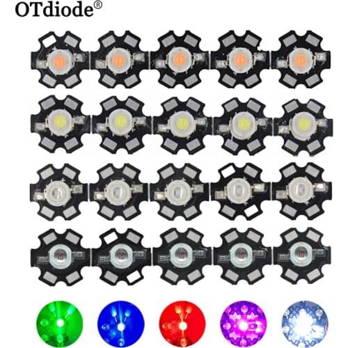 100pcs 1W 3W High Power led Diode Cold Warm White RGB UV 395nm Deep Red Green Royal Blue 450nm 660nm Pink LED with 20mm Star pcb