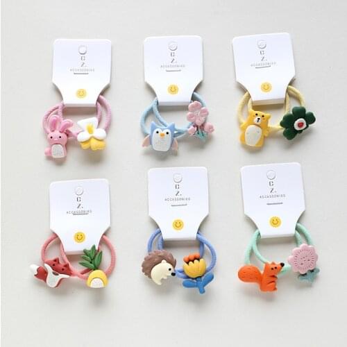 2PCS Cute Flower Squirrel Princesses Hairpins Kids Elastic Hair Bands Baby Headdress Children Hair Tie Girls Clip Accessories