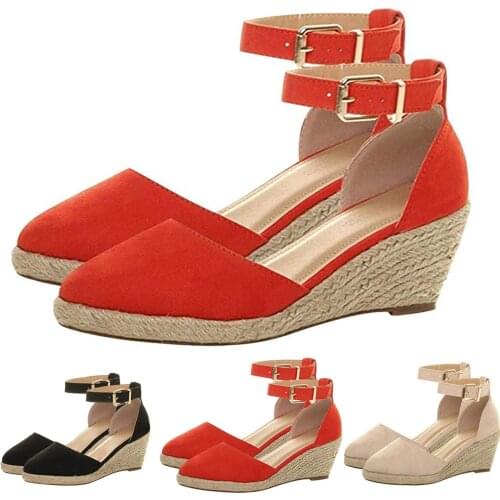 2021 Women Wedge Espadrilles Sandals Summer Platform Ankle Strap Buckle Shoes Fashion Weaving Breathable Shoes High Heel Shoes