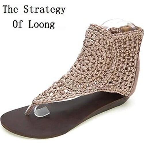 Women Genuine Leather High Top Flip Flops 2019 New Arrival Fashion Sexy Flat Heels Breathabel Ankle Wrap Lady Sandals