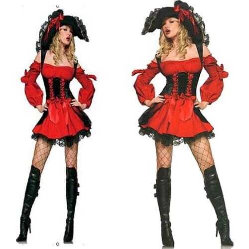 New Arrival Sexy Adult Red Halloween Pirate Witch Costume Cosplay Fantasias Dress For Women Christmas Uniforms Plus Size XL